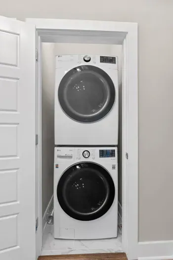 Located on the 3rd floor between the king and queen bedrooms. Laundry detergent available for your convenience.