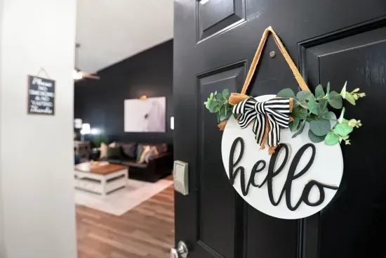 Warm, stylish entry with a cozy living space just beyond