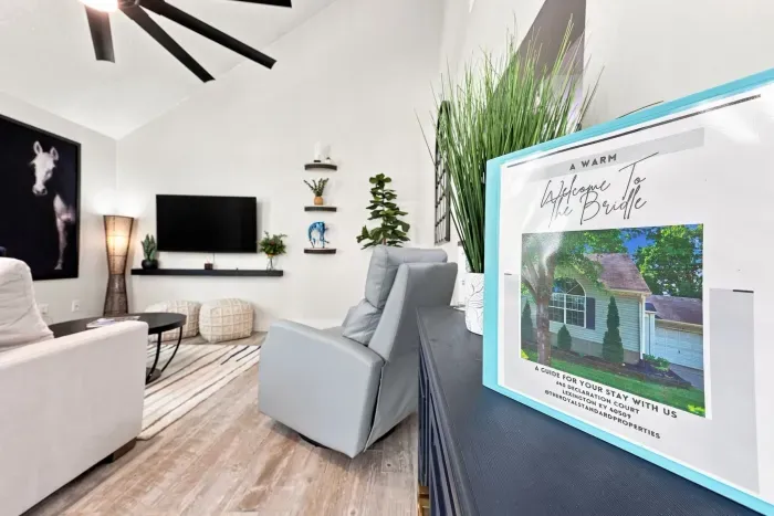 Bright vaulted living room with stylish décor and cozy seating