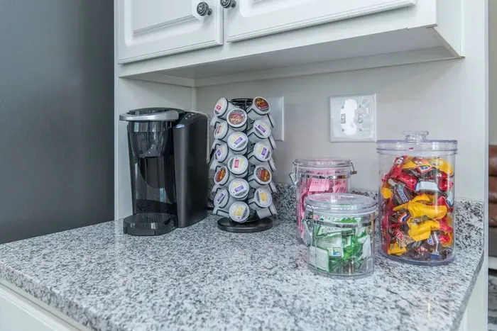 Fully stocked coffee bar with Keurig and a Drip Coffee maker