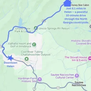 Only 6.1 miles to downtown Helen! You’re close to dining, tubing, wineries, and all the fun — but still tucked away in the woods.