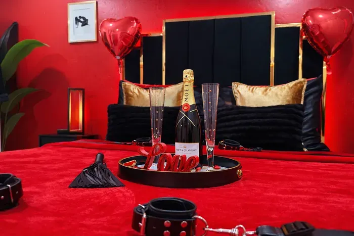 VIP packages available on request — rose setup, Moët, and custom arrangements. Message us before booking to add this to your stay.
