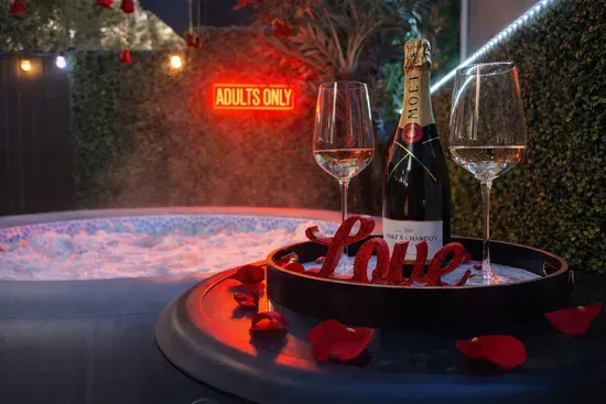 Your private hot tub — outdoors, enclosed, available at midnight or 6am. Exclusively yours the entire stay