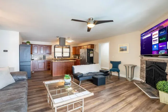 Open concept living room and kitchen. 