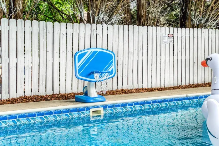 Add some fun to your swim with a poolside basketball hoop!