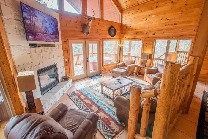 Queen sized pull out couch/bed in the living room for additional sleeping space for large groups