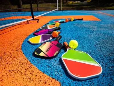 Fully stocked with all pickleball and basketball equipment in the stporage shed next to the court