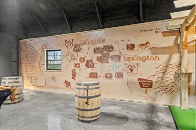 Bourbon Barrel High Tops and Mural Map of The Bourbon Trail