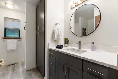 Your main bathroom has a full-size tub and is stocked with plush towels and organic bath products.