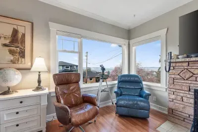 Cozy seating by the windows invites you to relax and take in the views.