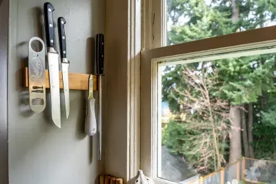 Sharp knives and cooking tools provided.