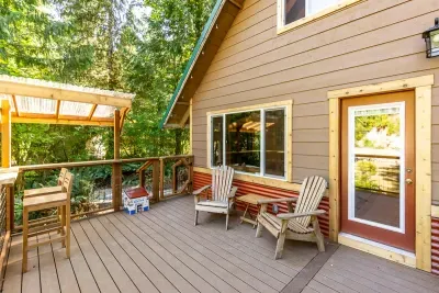 Adirondacks or barstools-take your pick...either gives you a great view of the river. :)