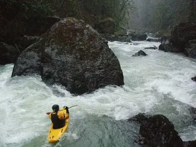 Robe Canyon on the South Fork Of the Stillaguamish River offers Class V rapids for you thrill seekers. :)
