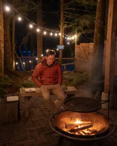 Surrounded by huge cedars and firs, this covered fire pit by the river is so peaceful. You're going to love it!