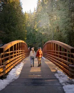 Head across the Rusty Bridge and turn right down the gravel road. This walk will bring you to some incredible falls and they're right in your backyard. :)