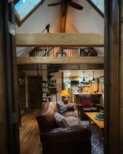 Timber framed cabin.