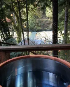 Cold plunge with view of the river