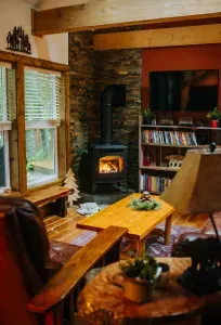 This is the perfect spot to curl up with a book or just relax by the fire and watch a movie. Starlink and a smart TV are yours to enjoy. :)
