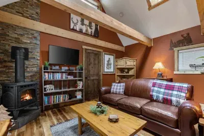 Cozy furniture, beautiful hardwoods, and a warm fire-what's not to love? :)