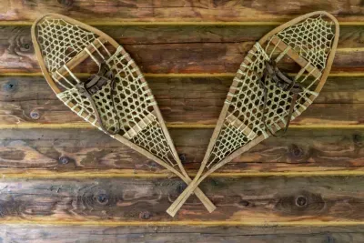 Cool, old-school snowshoes add to the cabin charm. :)