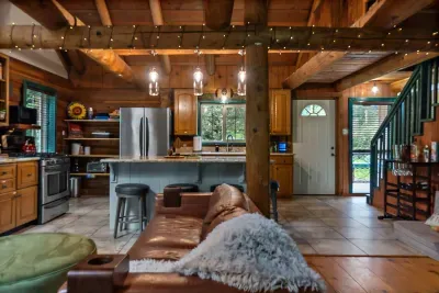 You enter in the great room, with traditional open space living.