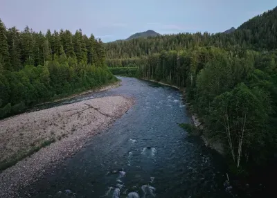 An aerial view of the beautiful Sauk river, just steps from your door.