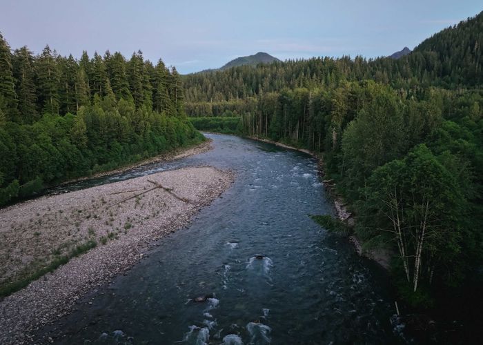 An aerial view of the beautiful Sauk river, just steps from your door.