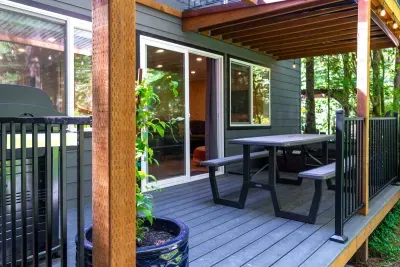 Dining al fresco is always an option with a covered patio.