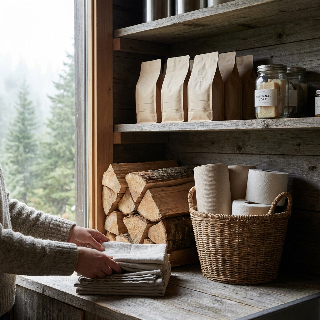 Log cabin essentials: firewood, paper products, and artisanal soap
