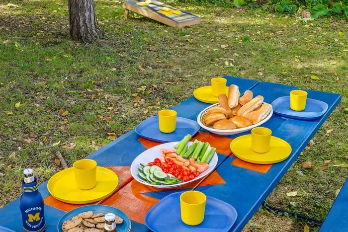 Our large picnic table on the lawn is a great place to gather. (Food not included :-))