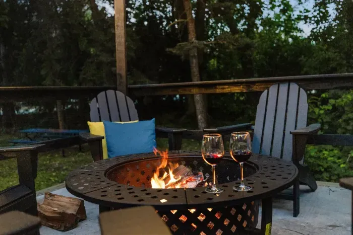 Enjoy twilight on our patio with a glass of wine, make some S'mores