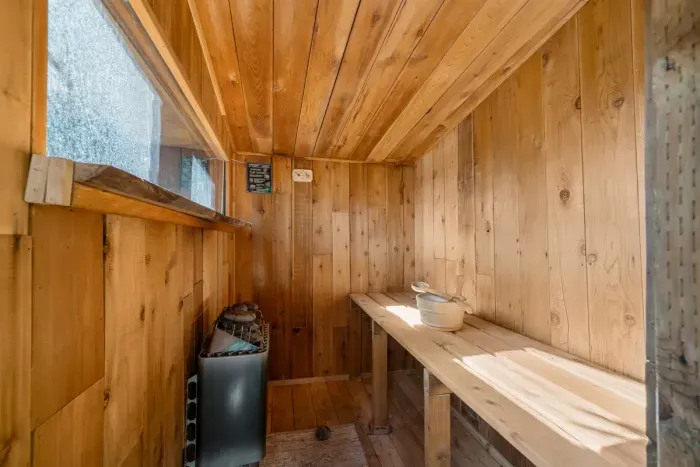 Your wellness retreat awaits—relax and recharge in our cedar-lined sauna with a touch of spa-like serenity.