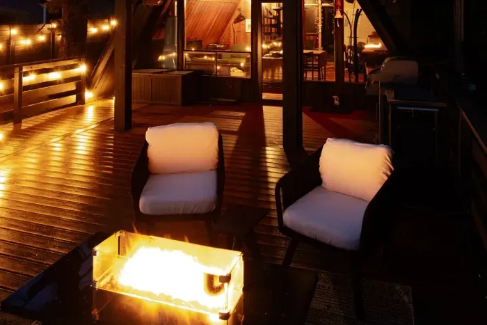 Propane fire table at night