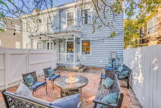 The courtyard is accessible from the gate to the parking area or the shared porch.