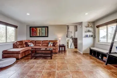 Smart TV for streaming, no cable or satellite. Games and kids toys are available in the basket of the TV stand. Don't forget to sign our guest book!
