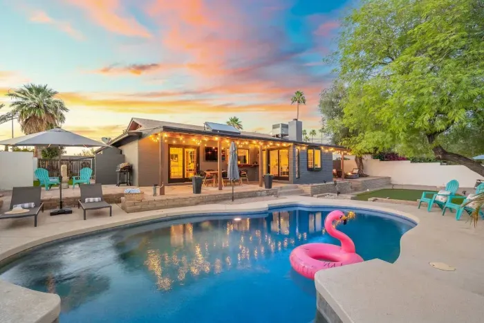 Private pool with spacious deck and lounge chairs — perfect for relaxing under the Scottsdale sun.