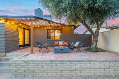 Enjoy  the perfect Scottsdale evening under the stars in the  outdoor lounge with firepit and string lights 