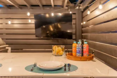 Outdoor TV is perfect for watching the game or catching up on a favorite series (food and drink not included)