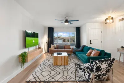 Living Room: Bright and stylish space with vibrant decor perfect for gatherings!