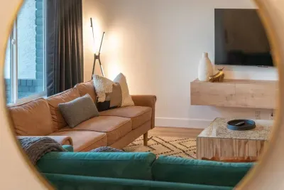 MInimalist western design with plenty of seating in our comfortable living room