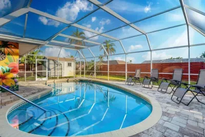 Pool area and backyard.