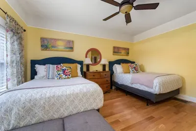 Bedroom 3 (first floor) has 2 double beds with new mattresses and a full bathroom off of it. It also has a chair/fold out bed combo for an extra sleeping option for  someone younger or smaller.