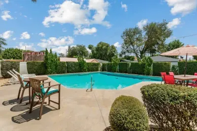 Large private, salt water pool with plenty of room to play even includes a lap lane for those wishing to exercise or stretch while on vacation.