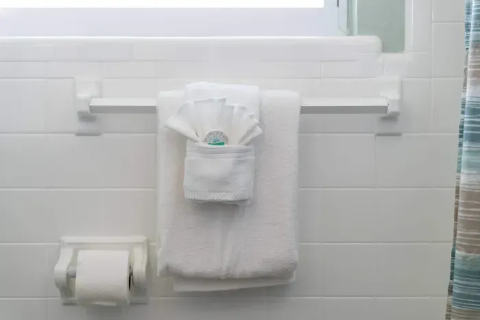 Indulge in the comfort of fresh, fluffy towels, designed to elevate your bathroom experience. Soft, absorbent, and always ready to make you feel pampered.