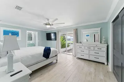 With a spacious side cabinet, a cozy bed, and a TV for your entertainment, this bedroom offers everything you need. Plus, enjoy direct access to the outdoors for a perfect balance of comfort and fresh air.