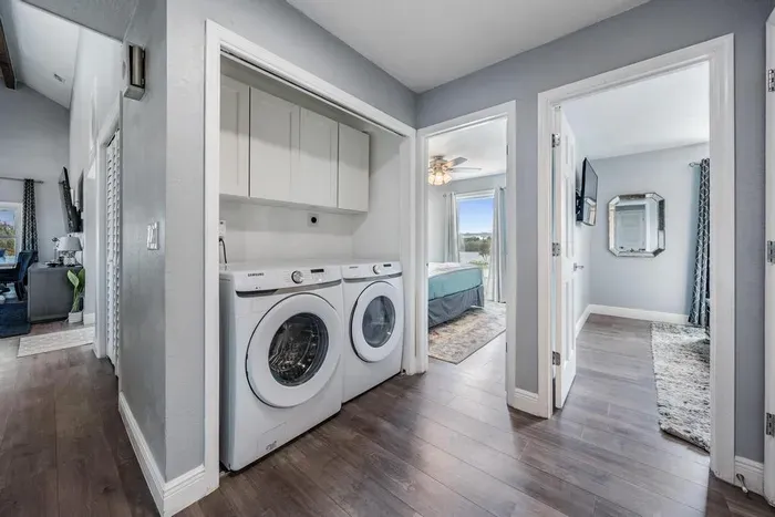 Convenient in-home laundry with modern washer & dryer, ample storage, and easy access near bedrooms. Perfect for extended stays or family trips, this space adds comfort and practicality to your getaway.