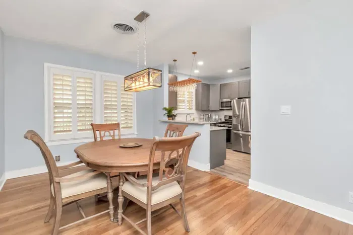 Dining table and kitchen
