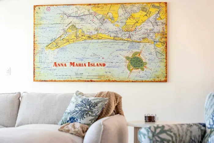 Coastal charm with local island touches. Relax in a beautifully designed space inspired by Anna Maria Island, creating the perfect blend of comfort, style, and laid-back Florida vacation vibes!