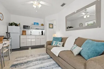 Cozy living room with sofa bed.