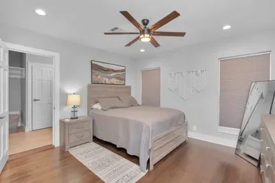 A comfy queen-bed to lay your head after a day of adventure.